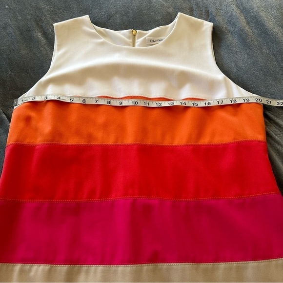 Calvin Klein Striped Color Block Sheath Sleeveless Orange Pink Midi Dress - Picture 12 of 12